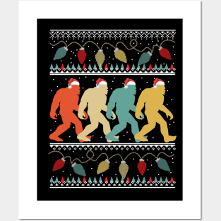 Bigfoot Santa Hat Christmas Sasquatch Xmas Lights Posters and Art